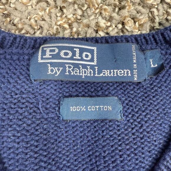Vintage Polo Ralph Lauren Knit Vest Sweater‎ Mens Large Blue Cotton V-neck Logo - Picture 4 of 7